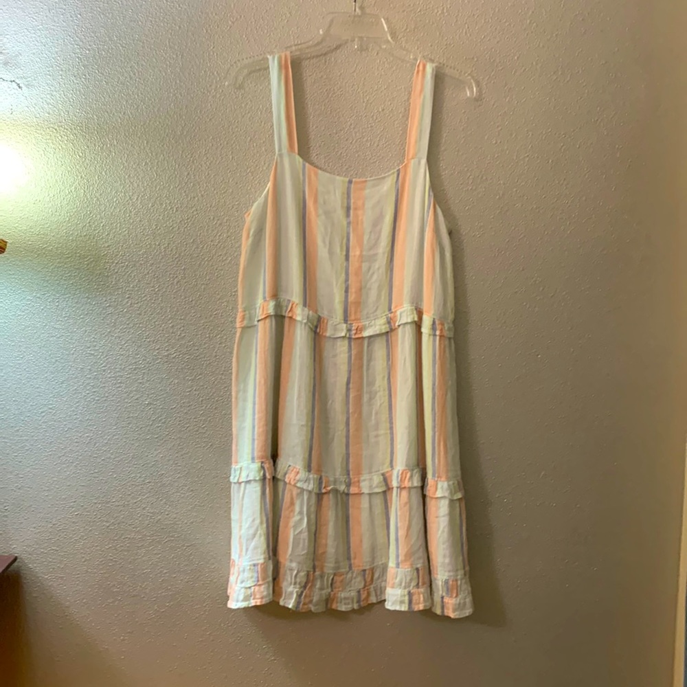 RAILS Linen Sandy Biarrritz multi stripe dress tiered ruffles pullover sz 
L